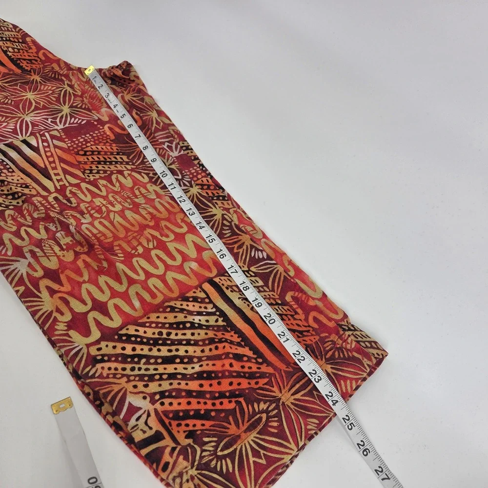 Vintage Chico's Linen Pants Size 1 Red Orange Abstract Boho Art Wide Leg